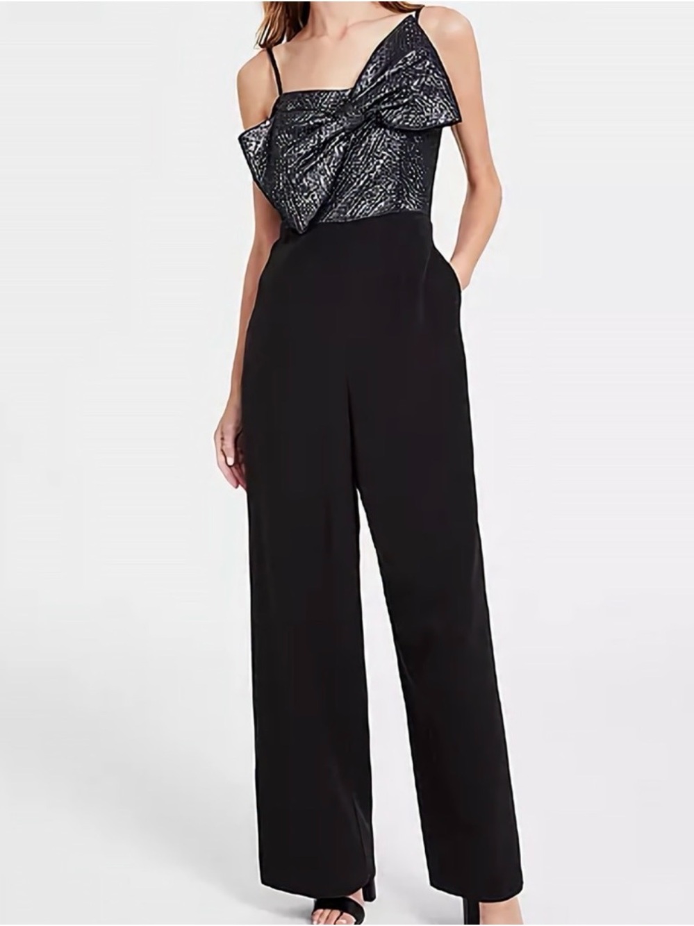 Anne Klein Women's Oversized Bow Jacquard Jumpsuit In Black Size 2